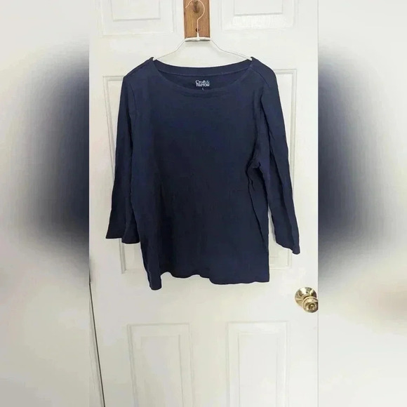 Croft And Barrow Navy Three-Quarter Sleeve Women's Top Size Large Boatneck (EUC) - Picture 6 of 11